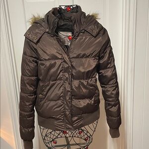 ⚓️⚓️⚓️BOGOHO⚓️⚓️⚓️Anchor Blue Chocolate Puffer Jacket with Fur Hood-small